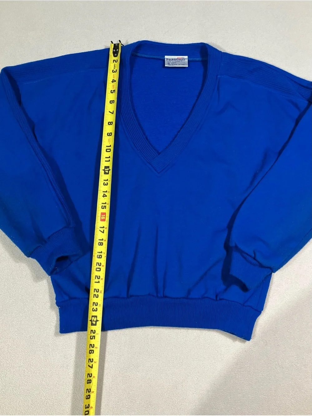 Vtg 80s Track & Court Cobalt Blue V Neck Sweater Pullover Mens S Athletic